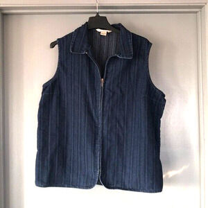 Allison Daley Womens Zip Front Sleeveless Vest Straight Hem Size 16W Stripe